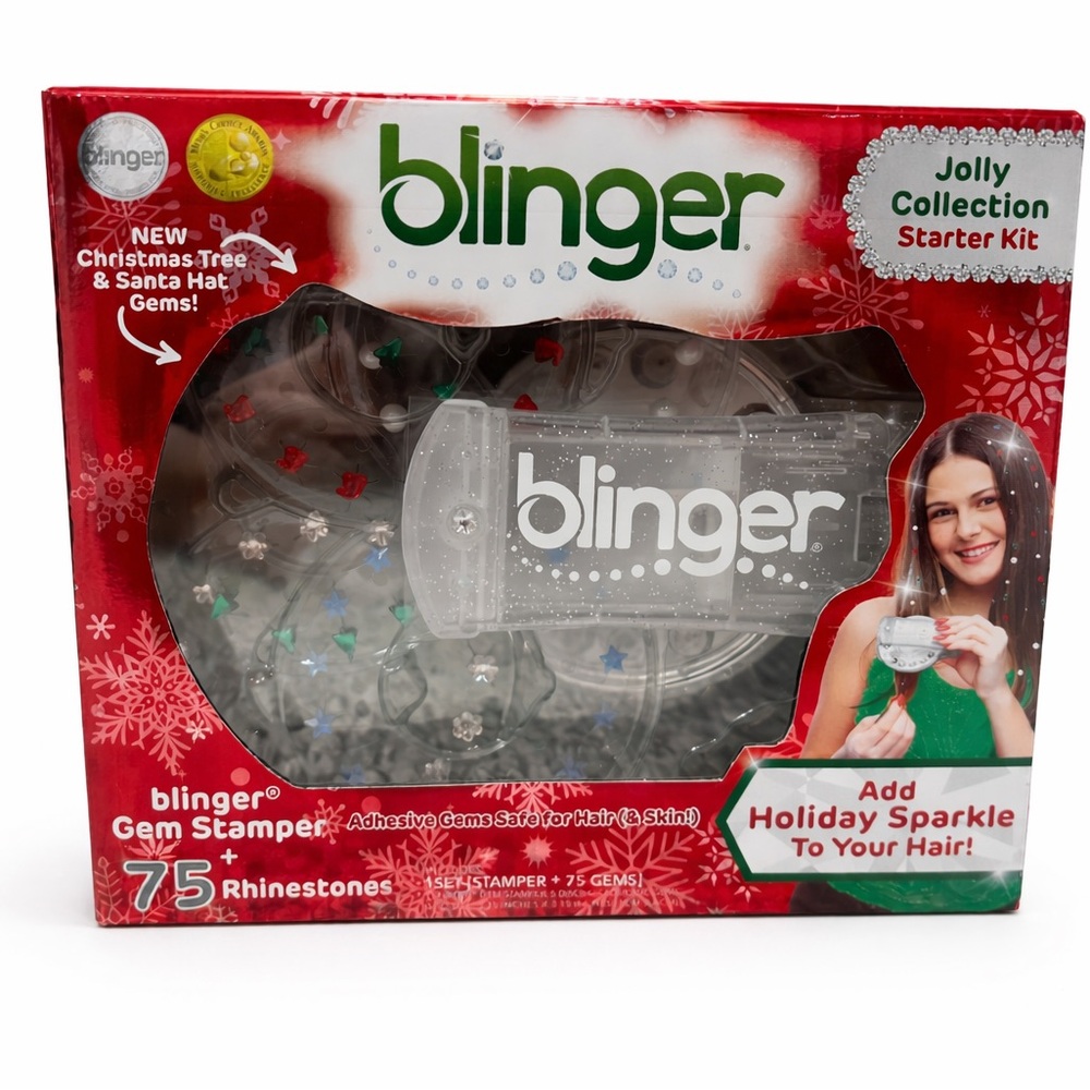 Blinger Jolly Collection Starter Kit Gem Hair Stamper Holiday Rhinestones New